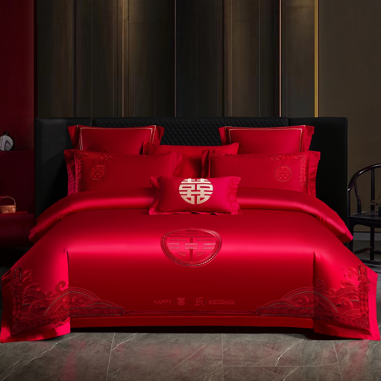 91家纺网 家纺一手货源 找家纺 （总）置顶家纺 2025新款新中式婚庆亲肤棉绣花四件套