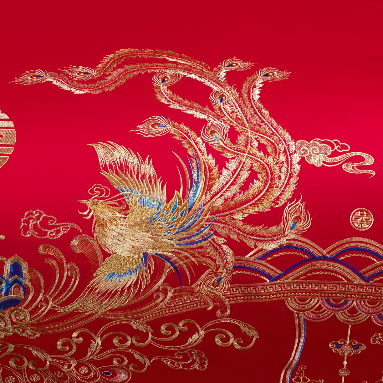 91家纺网 家纺一手货源 找家纺 置顶家纺 2025新款新中式婚庆亲肤棉绣花四件套 欢喜龙凤-大红