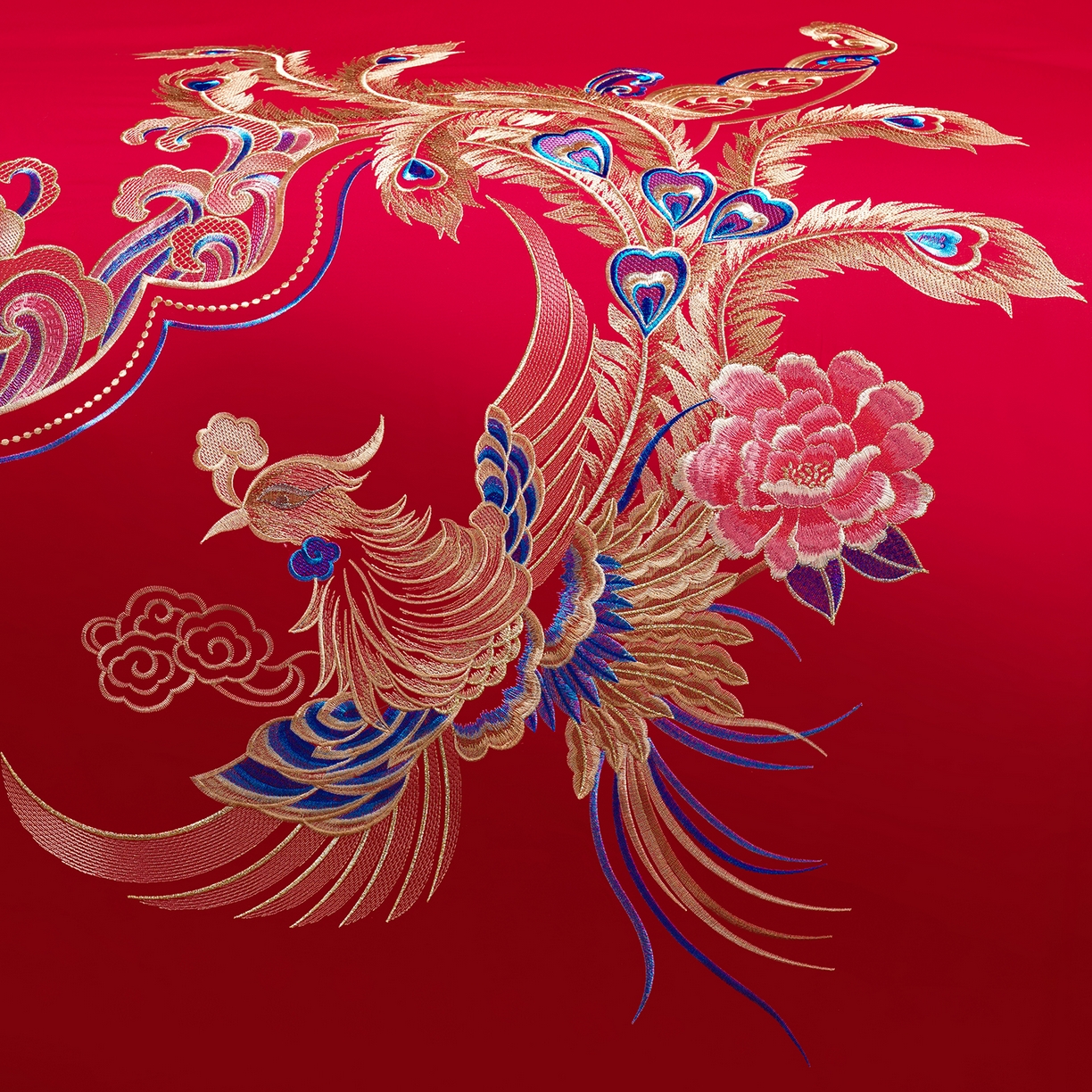 91家纺网 家纺一手货源 找家纺 置顶家纺 2025新款新中式婚庆亲肤棉绣花四件套 贺喜龙凤-大红