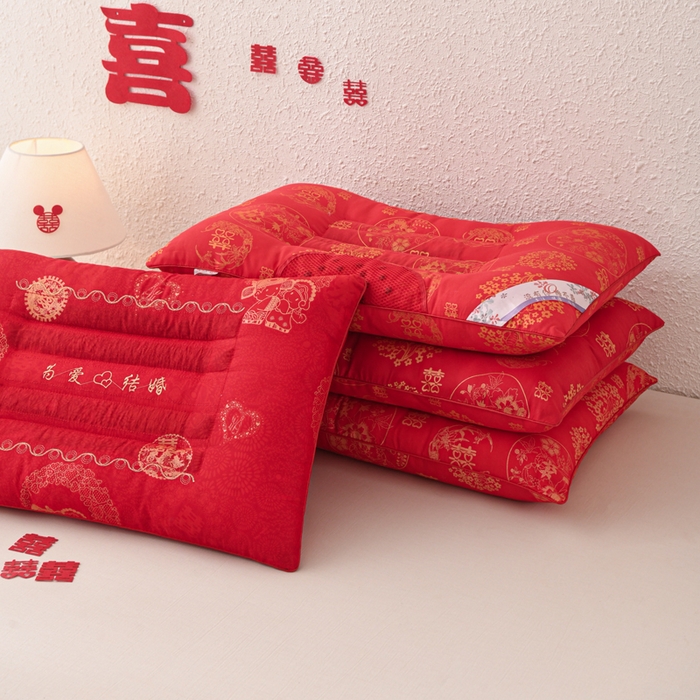 91家纺网 家纺一手货源 找家纺 仁宇枕业 2025新款新品结婚喜庆婚庆大红定型枕头枕芯 组合图