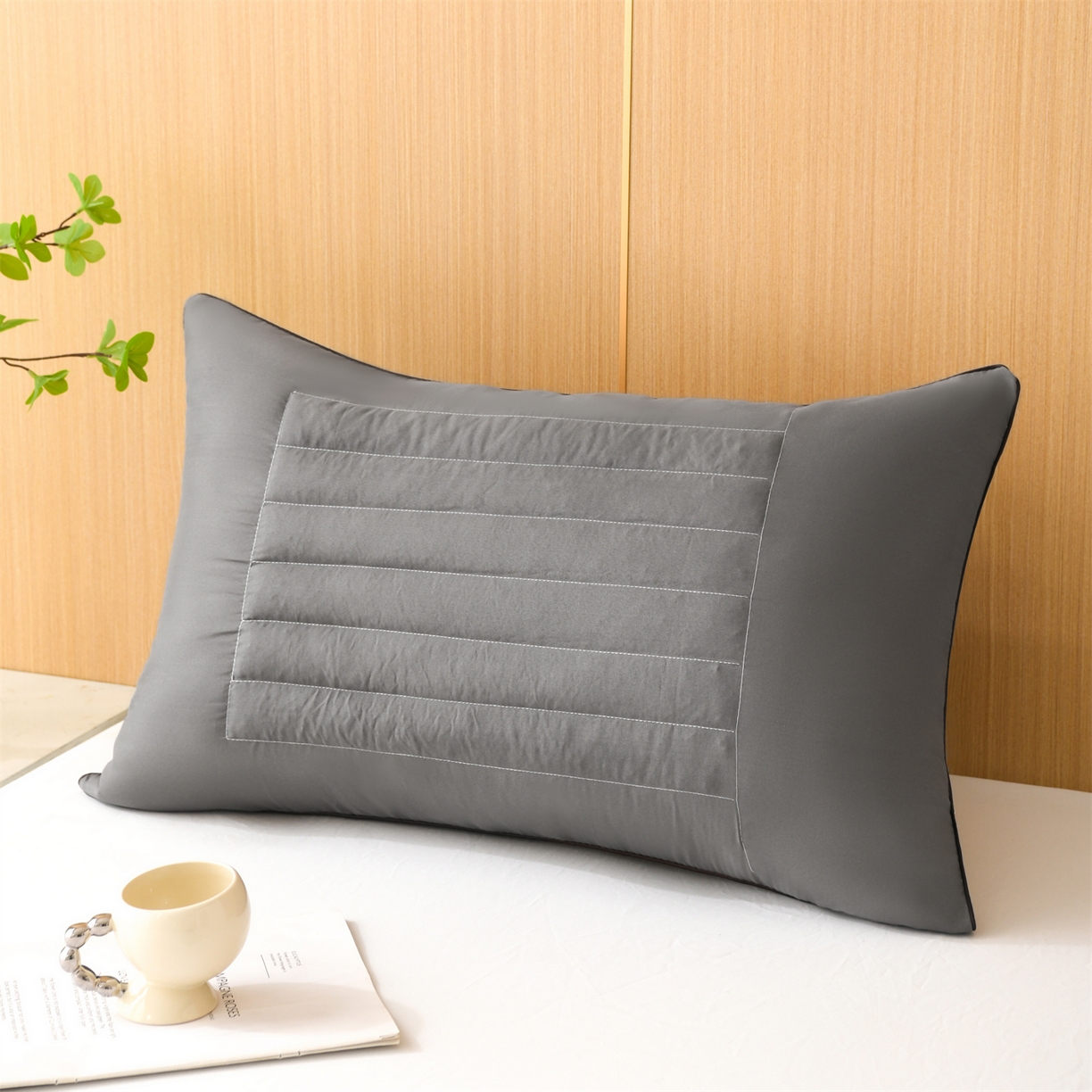 91家纺网 家纺一手货源 找家纺 仁宇枕业 2025新款新品白色灰色粉色荞麦两用枕头枕芯 荞麦两用枕-灰色