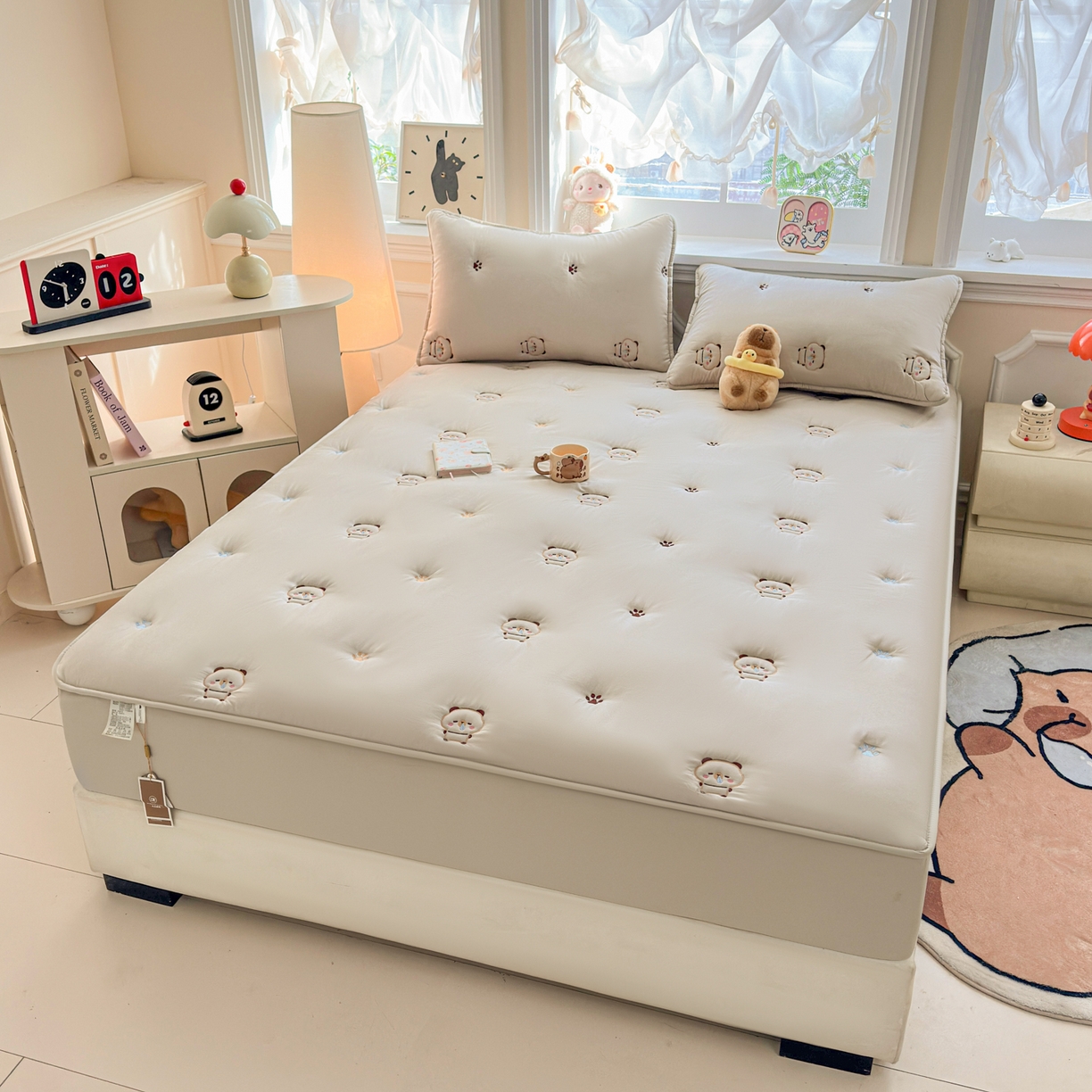 91家纺网 家纺一手货源 找家纺 糯米猪家纺 2025新款A类卡皮巴拉全棉夹棉床笠 卡皮巴拉-卡其