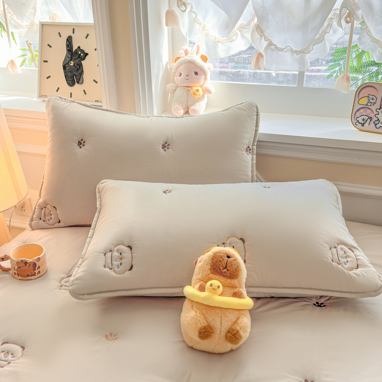 91家纺网 家纺一手货源 找家纺 糯米猪家纺 2025新款A类卡皮巴拉全棉夹棉床笠 卡皮巴拉-卡其