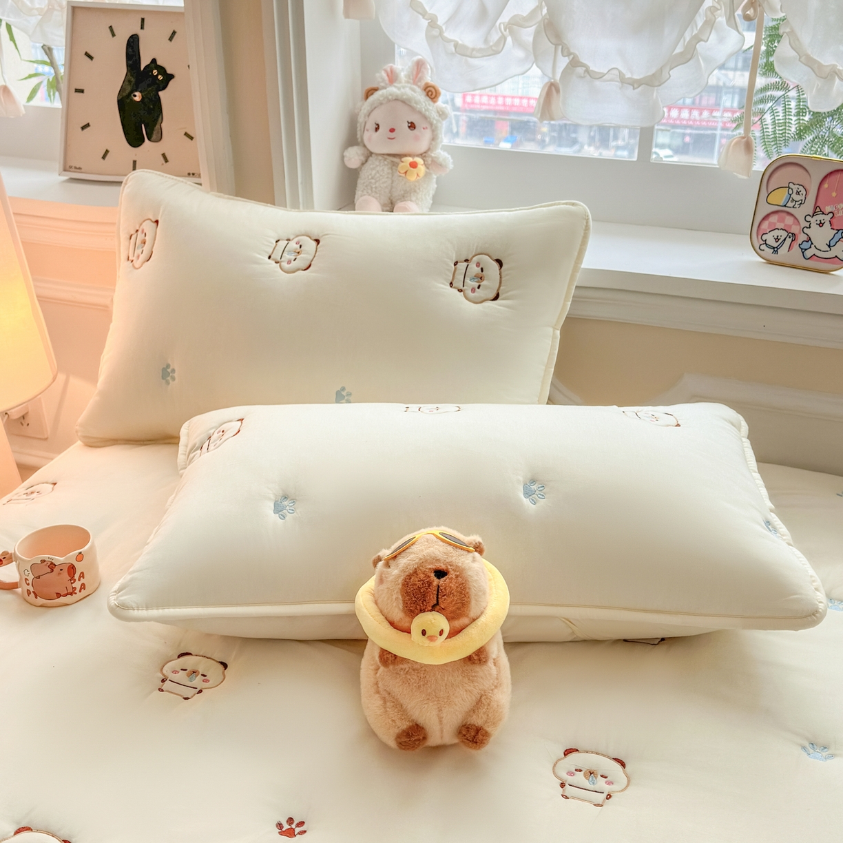 91家纺网 家纺一手货源 找家纺 糯米猪家纺 2025新款A类卡皮巴拉全棉夹棉床笠 卡皮巴拉-米色