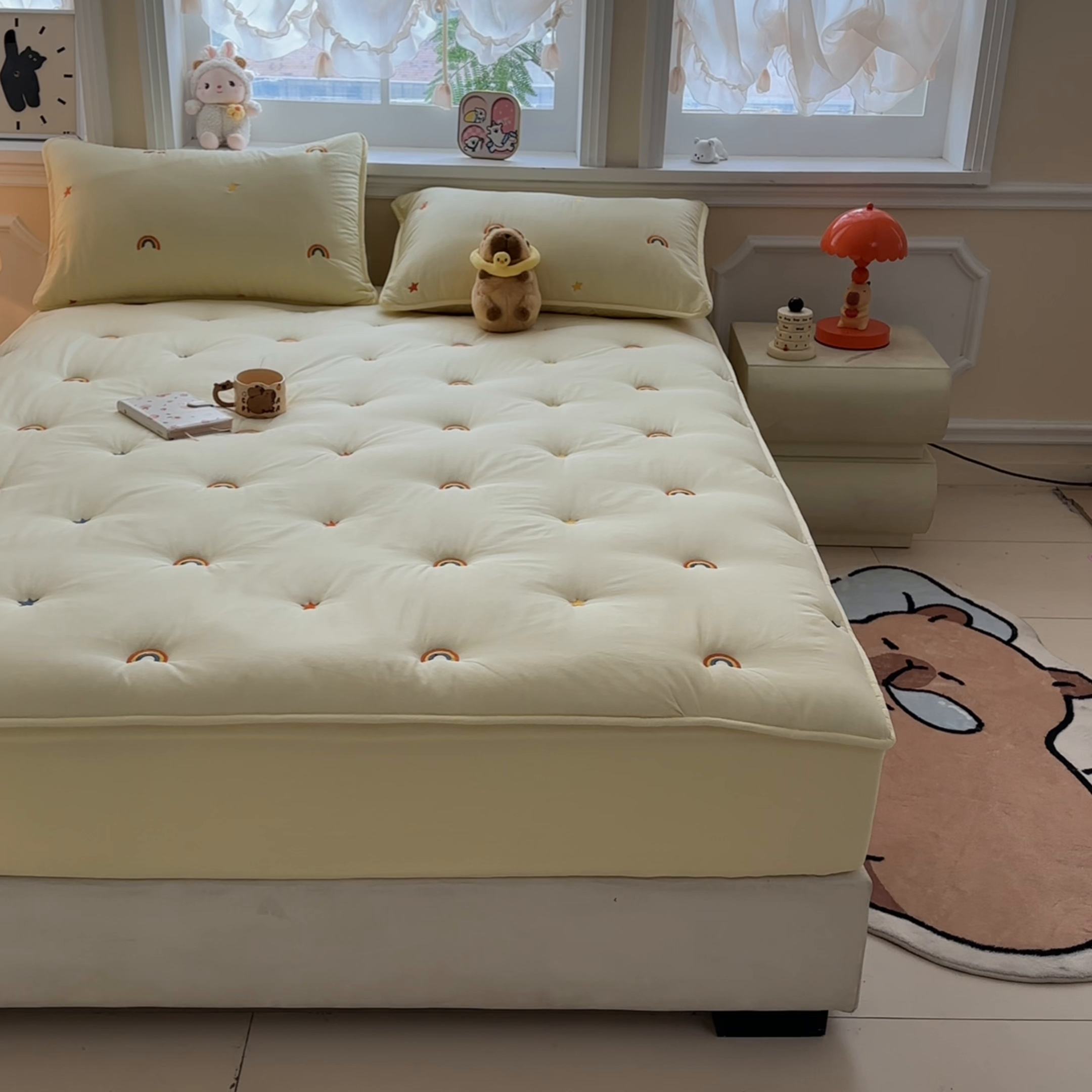 91家纺网 家纺一手货源 找家纺 （总）糯米猪家纺 2025新款全棉纯棉彩虹刺绣款床笠单品床笠床笠单件