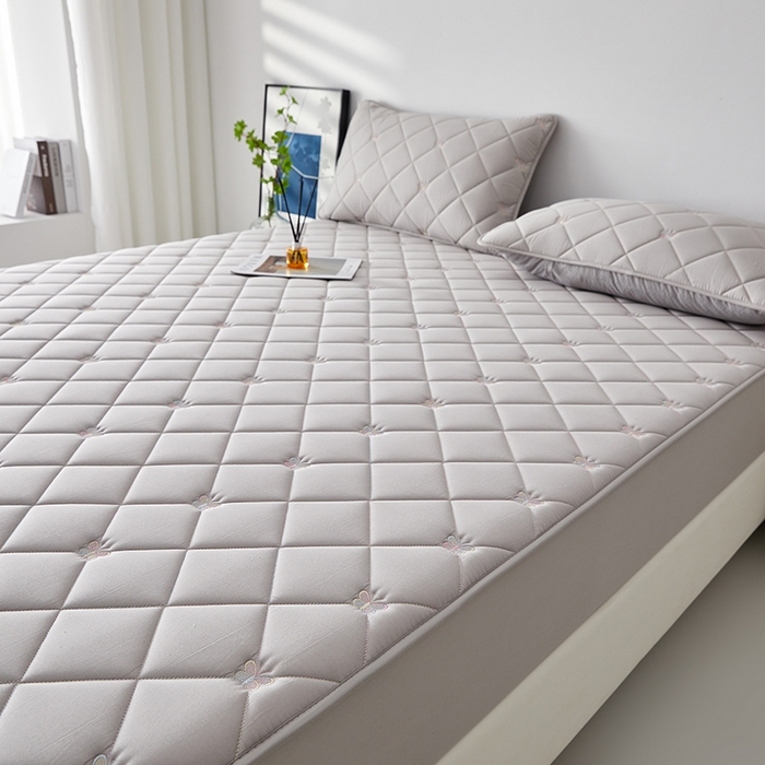 91家纺网 家纺一手货源 找家纺 红淳家纺 2025新款全棉刺绣蝴蝶款防水床笠单品床笠床笠单件 刺绣蝴蝶款-浅灰