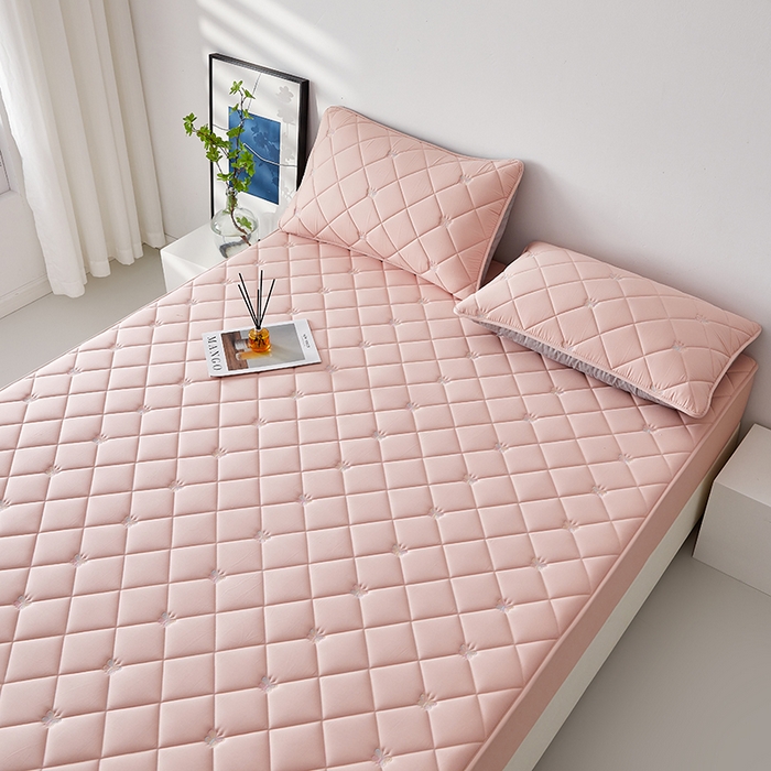 91家纺网 家纺一手货源 找家纺 红淳家纺 2025新款全棉刺绣蝴蝶款防水床笠单品床笠床笠单件 刺绣蝴蝶款-豆沙