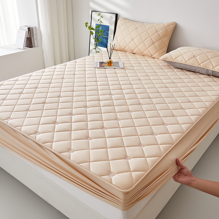 91家纺网 家纺一手货源 找家纺 红淳家纺 2025新款全棉刺绣蝴蝶款防水床笠单品床笠床笠单件 刺绣蝴蝶款-卡其