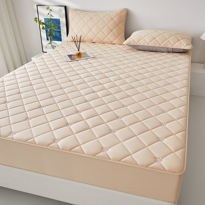 91家纺网 家纺一手货源 找家纺 红淳家纺 2025新款全棉刺绣蝴蝶款防水床笠单品床笠床笠单件 刺绣蝴蝶款-卡其