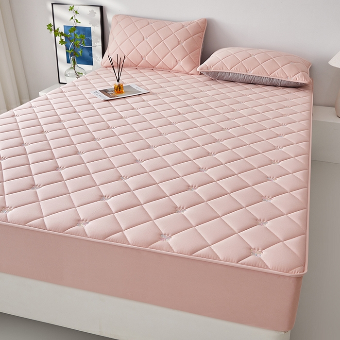 91家纺网 家纺一手货源 找家纺 红淳家纺 2025新款全棉刺绣蝴蝶款防水床笠单品床笠床笠单件 刺绣蝴蝶款-豆沙