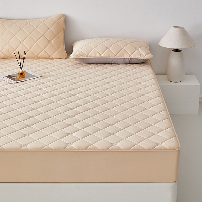 91家纺网 家纺一手货源 找家纺 红淳家纺 2025新款全棉刺绣蝴蝶款防水床笠单品床笠床笠单件 刺绣蝴蝶款-卡其