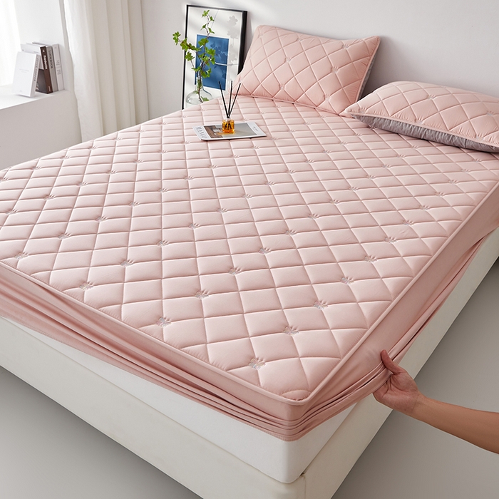 91家纺网 家纺一手货源 找家纺 红淳家纺 2025新款全棉刺绣蝴蝶款防水床笠单品床笠床笠单件 刺绣蝴蝶款-豆沙