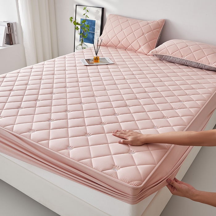 91家纺网 家纺一手货源 找家纺 红淳家纺 2025新款全棉刺绣蝴蝶款防水床笠单品床笠床笠单件 刺绣蝴蝶款-豆沙