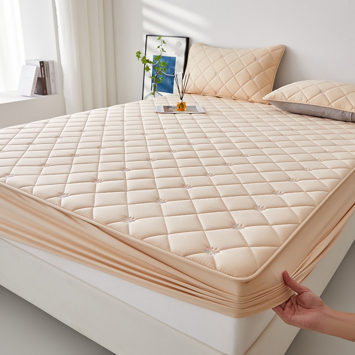 91家纺网 家纺一手货源 找家纺 红淳家纺 2025新款全棉刺绣蝴蝶款防水床笠单品床笠床笠单件 刺绣蝴蝶款-卡其