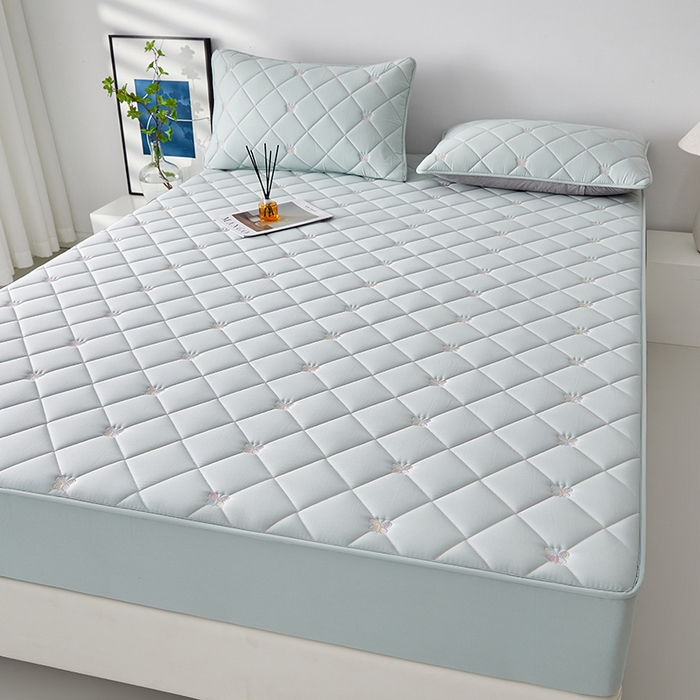 91家纺网 家纺一手货源 找家纺 红淳家纺 2025新款全棉刺绣蝴蝶款防水床笠单品床笠床笠单件 刺绣蝴蝶款-水绿