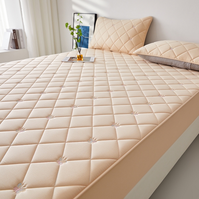 91家纺网 家纺一手货源 找家纺 红淳家纺 2025新款全棉刺绣蝴蝶款防水床笠单品床笠床笠单件 刺绣蝴蝶款-卡其