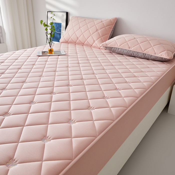 91家纺网 家纺一手货源 找家纺 红淳家纺 2025新款全棉刺绣蝴蝶款防水床笠单品床笠床笠单件 刺绣蝴蝶款-豆沙