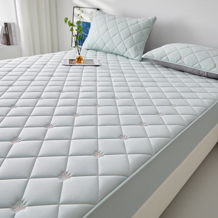 91家纺网 家纺一手货源 找家纺 红淳家纺 2025新款全棉刺绣蝴蝶款防水床笠单品床笠床笠单件 刺绣蝴蝶款-水绿