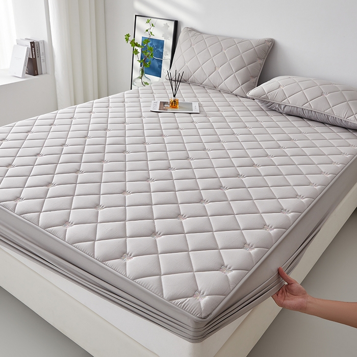 91家纺网 家纺一手货源 找家纺 红淳家纺 2025新款全棉刺绣蝴蝶款防水床笠单品床笠床笠单件 刺绣蝴蝶款-浅灰