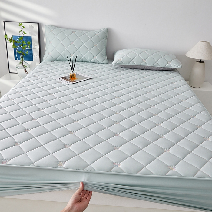 91家纺网 家纺一手货源 找家纺 红淳家纺 2025新款全棉刺绣蝴蝶款防水床笠单品床笠床笠单件 刺绣蝴蝶款-水绿