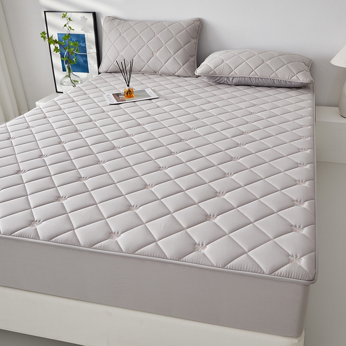 91家纺网 家纺一手货源 找家纺 红淳家纺 2025新款全棉刺绣蝴蝶款防水床笠单品床笠床笠单件 刺绣蝴蝶款-浅灰