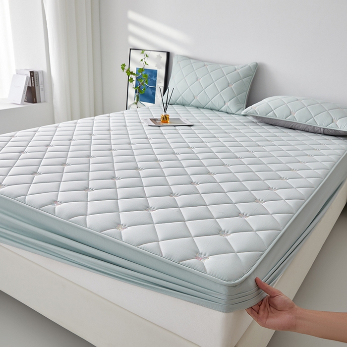 91家纺网 家纺一手货源 找家纺 红淳家纺 2025新款全棉刺绣蝴蝶款防水床笠单品床笠床笠单件 刺绣蝴蝶款-水绿