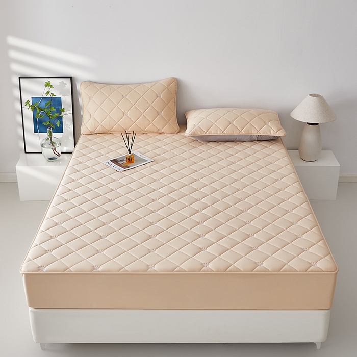 91家纺网 家纺一手货源 找家纺 红淳家纺 2025新款全棉刺绣蝴蝶款防水床笠单品床笠床笠单件 刺绣蝴蝶款-卡其