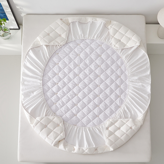 91家纺网 家纺一手货源 找家纺 红淳家纺 2025新款全棉刺绣蝴蝶款防水床笠单品床笠床笠单件 刺绣蝴蝶款-奶白