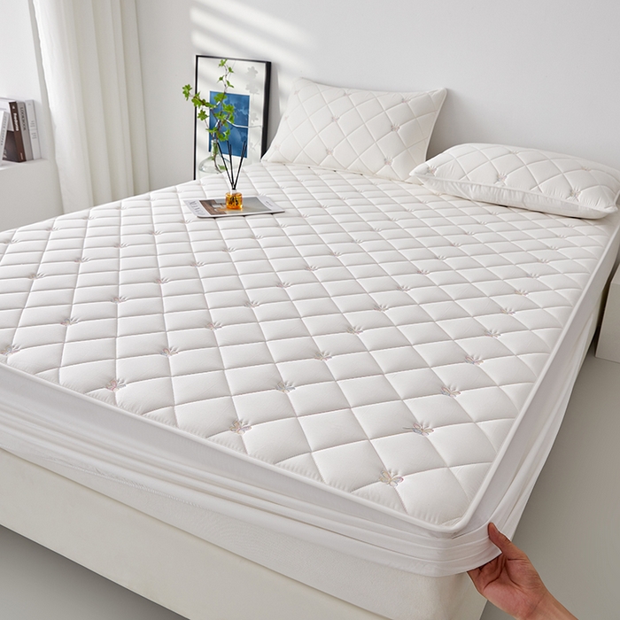 91家纺网 家纺一手货源 找家纺 红淳家纺 2025新款全棉刺绣蝴蝶款防水床笠单品床笠床笠单件 刺绣蝴蝶款-奶白