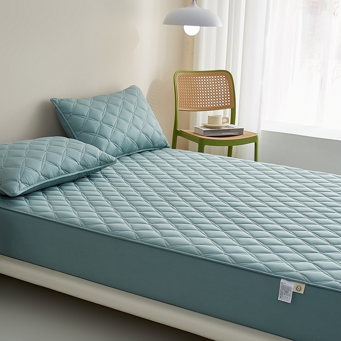 91家纺网 家纺一手货源 找家纺 红淳家纺 2025新款A类抗菌全棉夹棉轻奢款床笠单品床笠床笠单件 全棉轻奢-天青