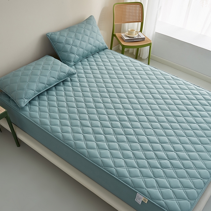 91家纺网 家纺一手货源 找家纺 红淳家纺 2025新款A类抗菌全棉夹棉轻奢款床笠单品床笠床笠单件 全棉轻奢-天青