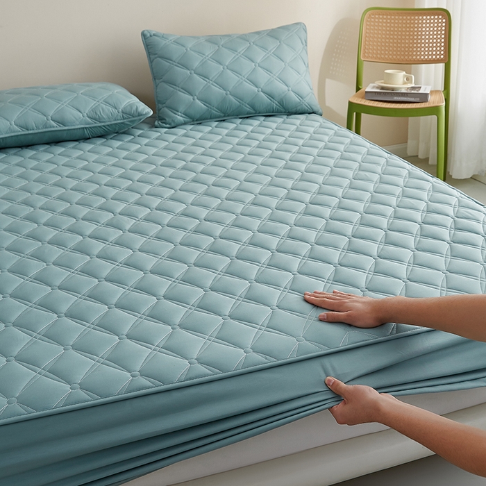 91家纺网 家纺一手货源 找家纺 红淳家纺 2025新款A类抗菌全棉夹棉轻奢款床笠单品床笠床笠单件 全棉轻奢-天青