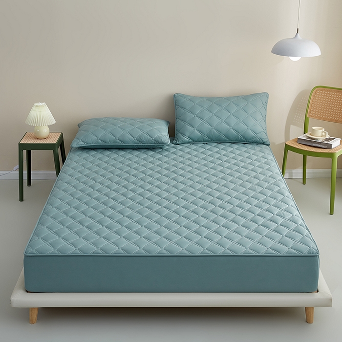 91家纺网 家纺一手货源 找家纺 红淳家纺 2025新款A类抗菌全棉夹棉轻奢款床笠单品床笠床笠单件 全棉轻奢-天青