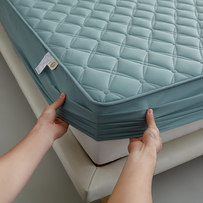 91家纺网 家纺一手货源 找家纺 红淳家纺 2025新款A类抗菌全棉夹棉轻奢款床笠单品床笠床笠单件 全棉轻奢-天青