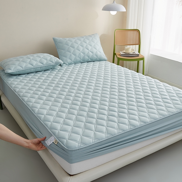 91家纺网 家纺一手货源 找家纺 红淳家纺 2025新款A类抗菌全棉夹棉轻奢款床笠单品床笠床笠单件 全棉轻奢-水绿