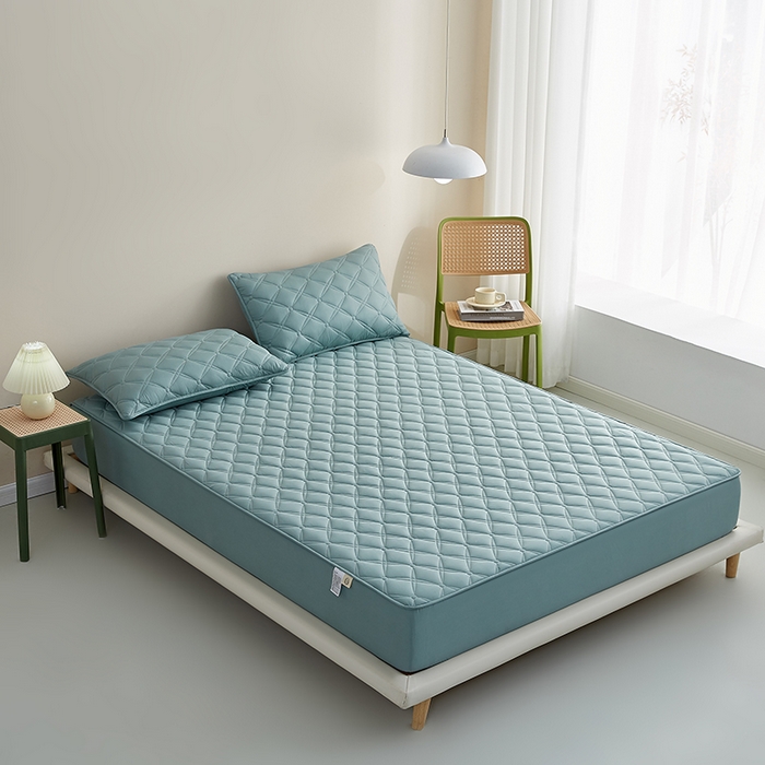 91家纺网 家纺一手货源 找家纺 红淳家纺 2025新款A类抗菌全棉夹棉轻奢款床笠单品床笠床笠单件 全棉轻奢-天青