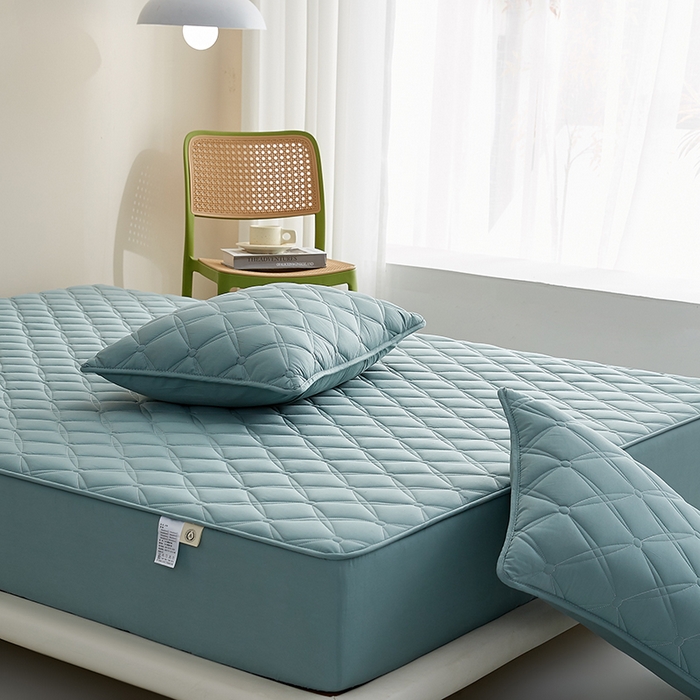 91家纺网 家纺一手货源 找家纺 红淳家纺 2025新款A类抗菌全棉夹棉轻奢款床笠单品床笠床笠单件 全棉轻奢-天青