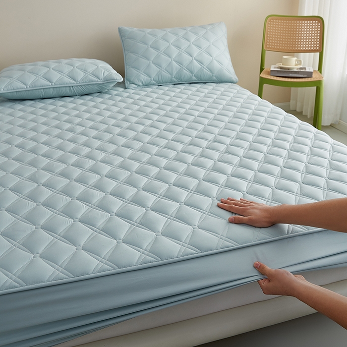 91家纺网 家纺一手货源 找家纺 红淳家纺 2025新款A类抗菌全棉夹棉轻奢款床笠单品床笠床笠单件 全棉轻奢-水绿