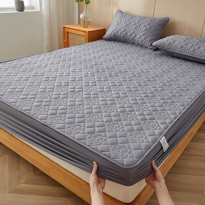 91家纺网 家纺一手货源 找家纺 （总）红淳家纺 2025新款山茶花款防水夹棉床笠单品床笠床笠单件