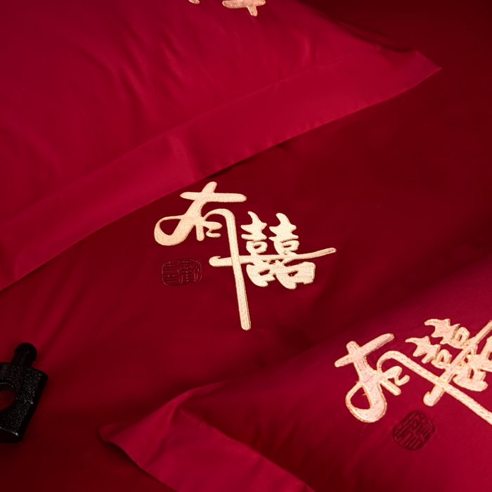 91家纺网 家纺一手货源 找家纺 （总）帝王家纺 2026新款亲肤棉磨毛全刺绣婚庆四件套红色结婚床上用品