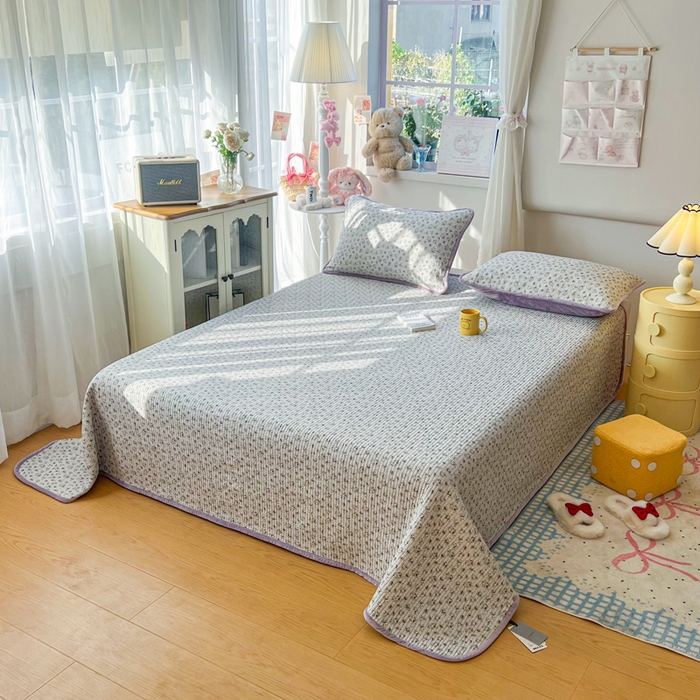 91家纺网 家纺一手货源 找家纺 床盖工厂店 2025新款全棉纯棉纱布加宝宝绒填充棉花床盖三件套 杜桑花园-灰