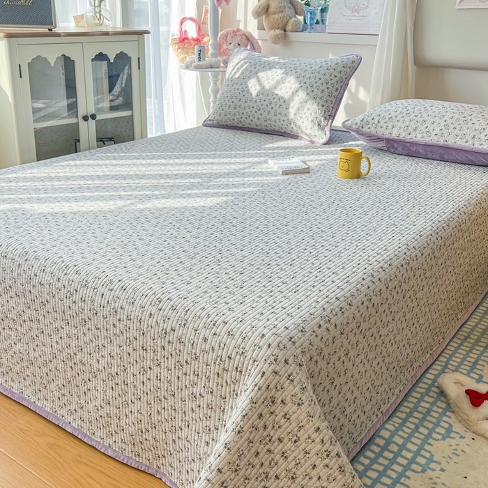 91家纺网 家纺一手货源 找家纺 床盖工厂店 2025新款全棉纯棉纱布加宝宝绒填充棉花床盖三件套 杜桑花园-灰