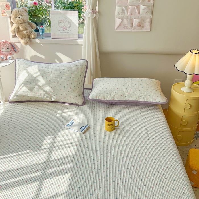 91家纺网 家纺一手货源 找家纺 床盖工厂店 2025新款全棉纯棉纱布加宝宝绒填充棉花床盖三件套 小苍兰