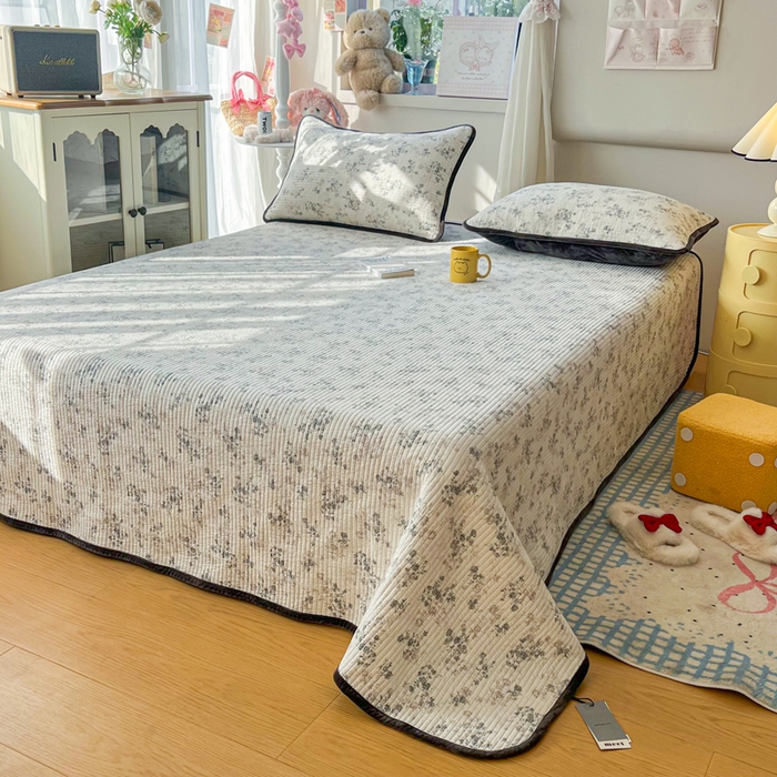 91家纺网 家纺一手货源 找家纺 床盖工厂店 2025新款全棉纯棉纱布加宝宝绒填充棉花床盖三件套 素颜-米