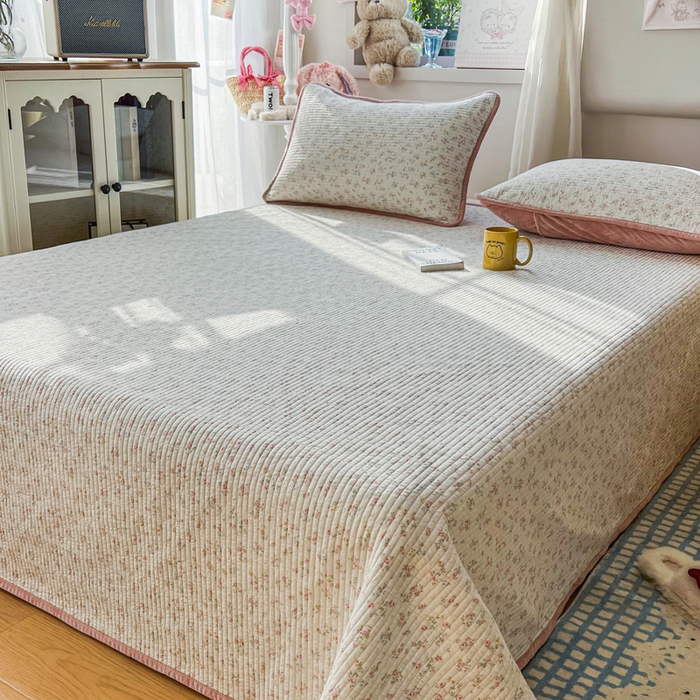 91家纺网 家纺一手货源 找家纺 床盖工厂店 2025新款全棉纯棉纱布加宝宝绒填充棉花床盖三件套 浅夏-米