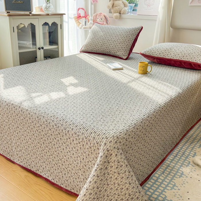 91家纺网 家纺一手货源 找家纺 床盖工厂店 2025新款全棉纯棉纱布加宝宝绒填充棉花床盖三件套 悠野-咖