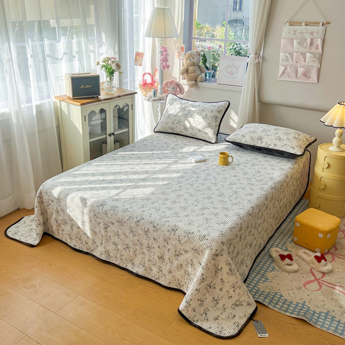 91家纺网 家纺一手货源 找家纺 床盖工厂店 2025新款全棉纯棉纱布加宝宝绒填充棉花床盖三件套 素颜-米