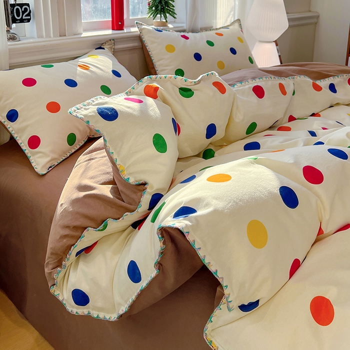 91家纺网 家纺一手货源 找家纺 棉生活家纺 2025新款简约北欧风全棉纯棉磨毛贝壳边四件套 圆舞曲