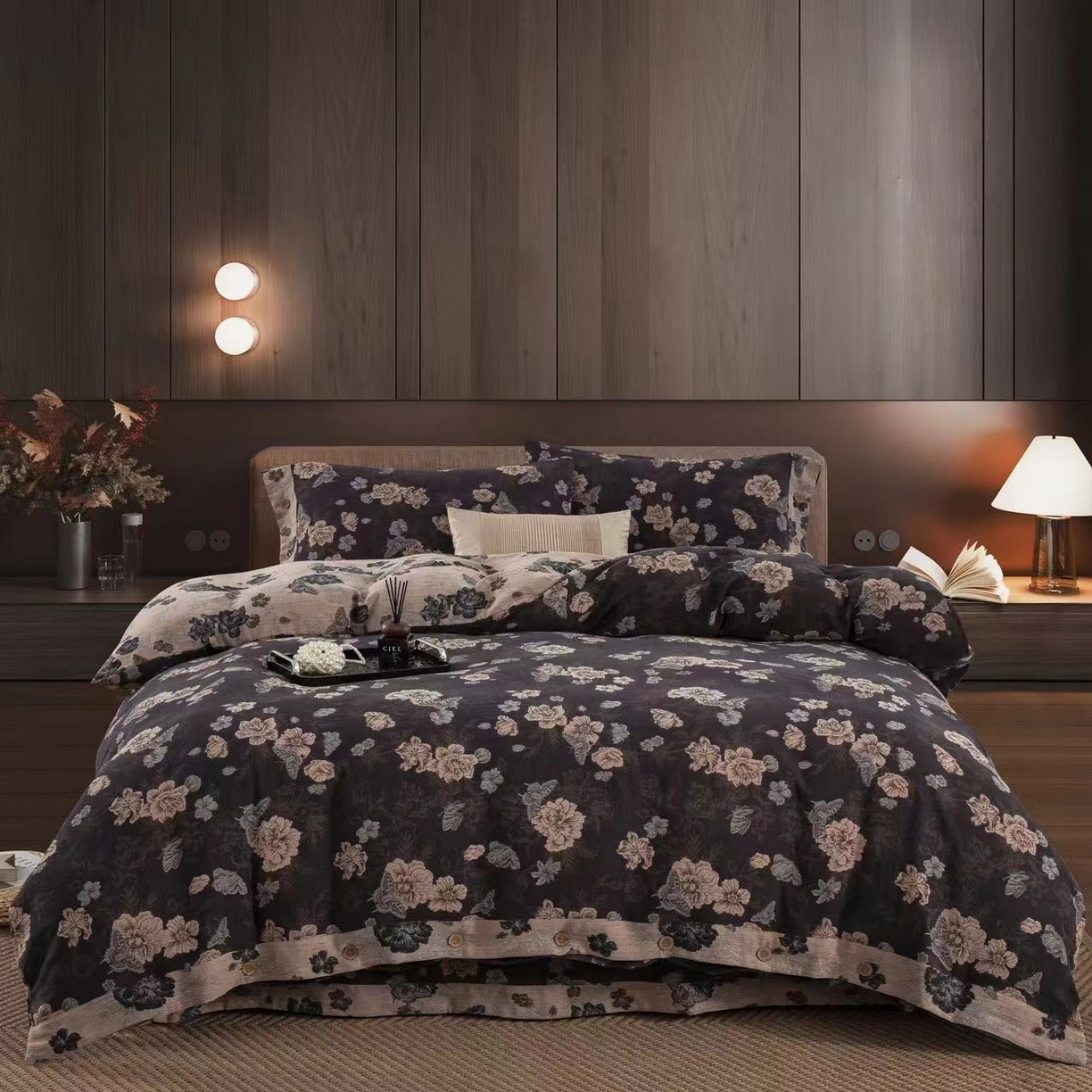 91家纺网 家纺一手货源 找家纺 （总）双层纱家居 2025新款纯棉双层纱纽扣款四件套