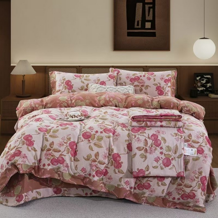 91家纺网 家纺一手货源 找家纺 （总）双层纱家居 2025新款纯棉双层纱纽扣款四件套